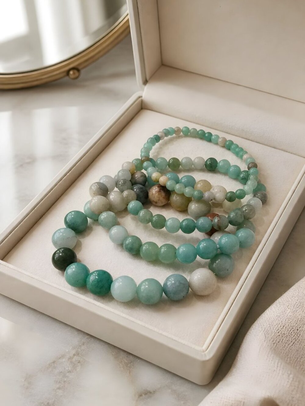 Hand Crafted ✦ Amazonite Stretch Bracelet Set ✦ Calm Harmony & Soothing Energy